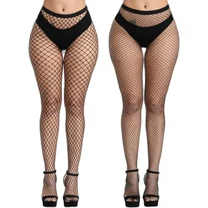 High-Waist Fishnet Tights for Night Out - Black Mesh Stockings