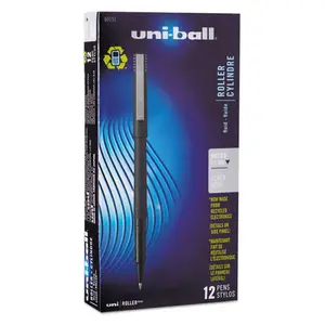 Uni-Ball UBC60151 Dependable Stick Rollerball Pen - 0.5 mm Micro Tip, Waterproof Super Ink, Black Matte Barrel, 12-Count Office Stationery Writing Tool with Recycled Parts