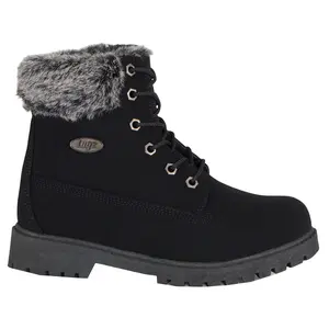 Lugz Womens Rucker Hi Faux Fur Round Toe Lace Up Casual Boots Ankle Low Heel 1-2" - Black