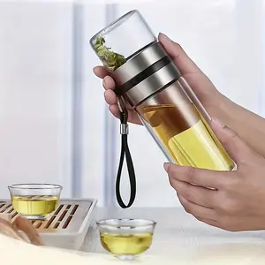 Resistant Glass Water Bottle with Lid - Suitable for Tea, Lemonade & Hot/ Drinks, Transparent Drinking Vessel for Kitchen, Table, Travel & Gym - Ideal for Tea, Herbal Tonics & Water, Drinkware, Hydration Bottle