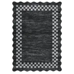 【Christmas Gift】8 x 10 ft Polyester Dark Grey Rectangular Indoor Geometric Bordered Modern Machine Washable Area Rug