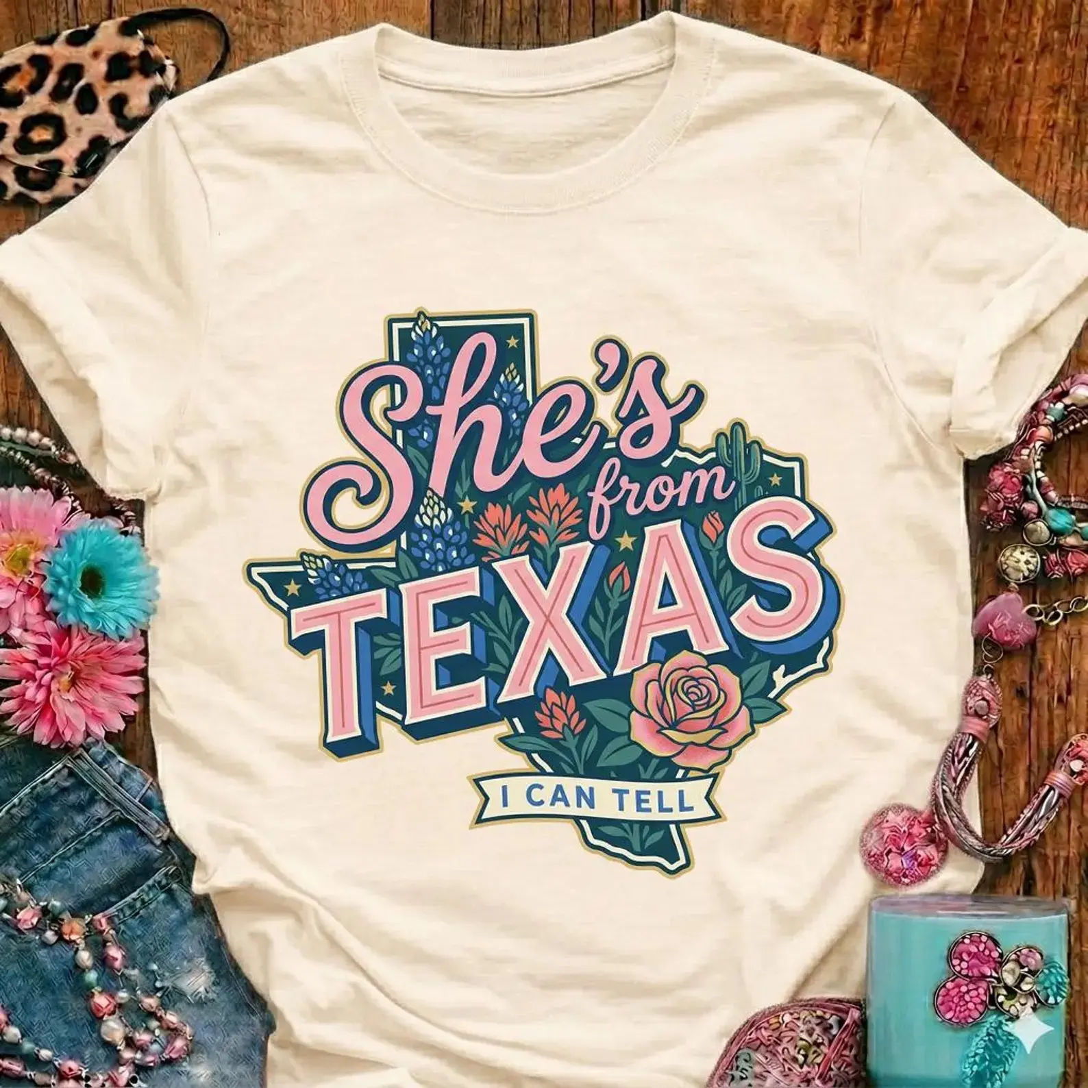 She's From Texas Shirt, Retro Texas Bluebonnet Floral Texas Girl, Southern State Pride Gift, Shes From Texas I Can Tell Shirt
