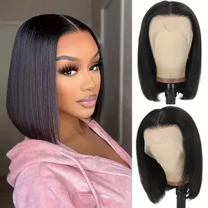Lalula 10 Inch Bob Wig Human Hair 13x4 HD Lace Front Wigs Human Hair Pre Plucked Short Bob Wig Lace Frontal Wigs for Black Women 180% Density Straight Human Hair Wig Natural Color