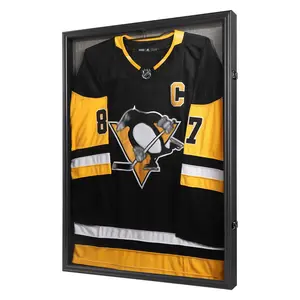 Jersey Frame Display Case,  Lockable Shadow Box Sports Jersey Frame with UV Protection Acrylic and Metal Hanger for Baseball Basketball Football Soccer Shirt， Linen Black