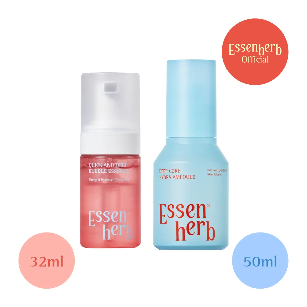 Essenherb Glass Skin Hydration Duo MINI - Lightweight bubble essence + deep hydrating ampoule for plump, radiant glass skin