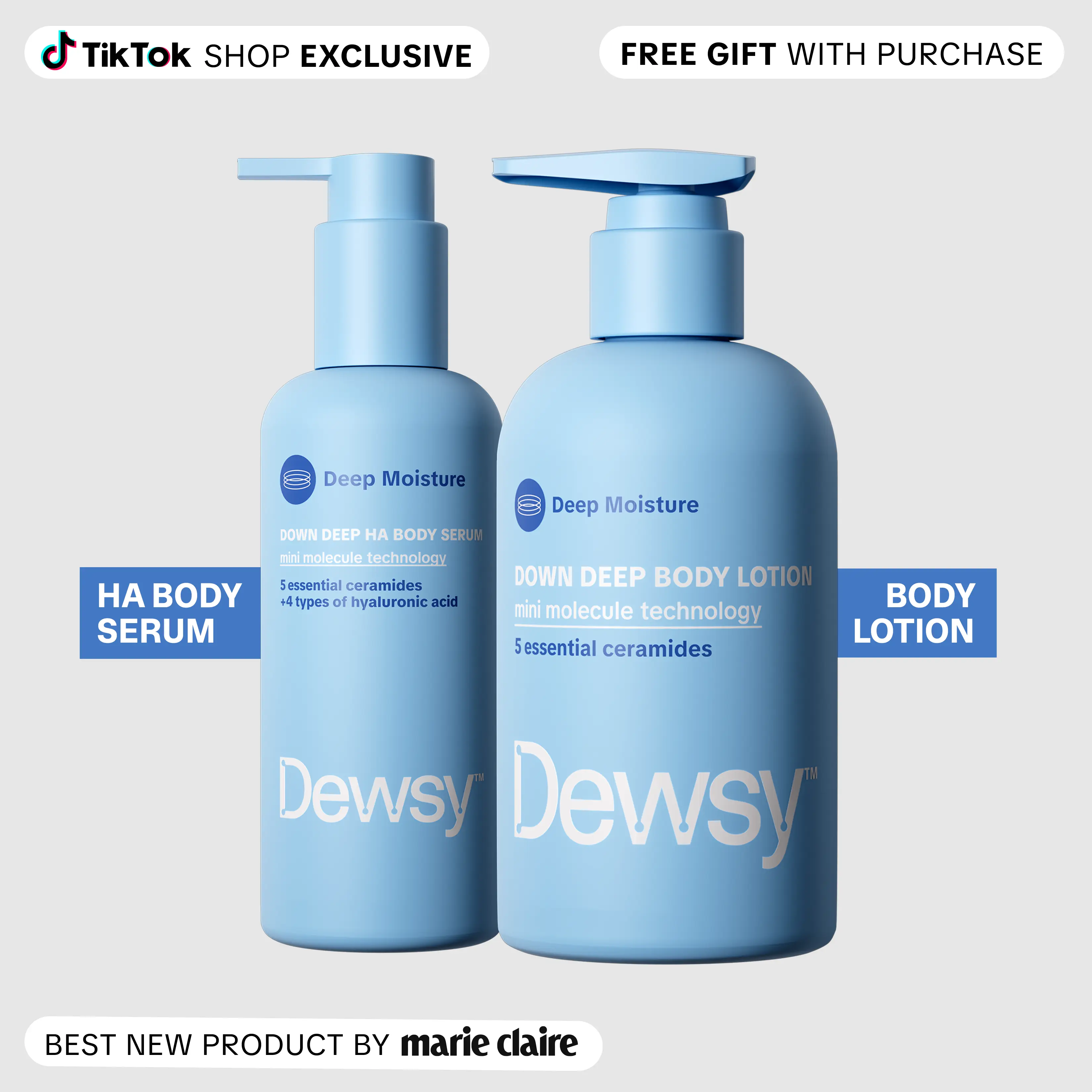 Ceramide Body Lotion + Hyaluronic Acid Body Serum Set – Scented | Skin Barrier Bundle + Gift Extras | 7.8 oz + 8 oz | TikTok Exclusive