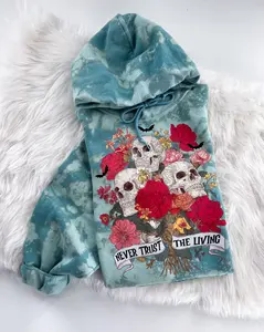 Never Trust the Living Halloween Bleached Graphic Sweatshirt or Hoodie Unisex  Womenswear Crewneck Casual Tshirt Top