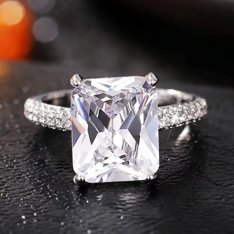 【Must be】S925 Sterling Silver Luxury Gorgeous Square Shaped Rhinestone Decor Ring with Box, Christmas present Elegant Engagement Ring, Elegant Exquisite Jewelry for Women for Summer Party & Daily Wear, Rhinestone Decorated Ring