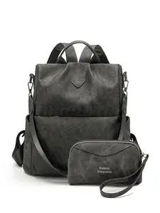Vintage Washed Backpack for Women, Multi-Functional Anti-Theft Bag with Wallet Set, Commute and Travel Dual Use Bag, Backpack Plus Purse Combo