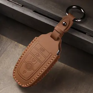 Car Key Case With Keychain Cover Leather Key Full Protective Cover Compatible With Ford Explorer Escape F150 F250 F350 F450 F550 Edge Expedition Cowhide Material Elegant Retro Style - Truck Accessories