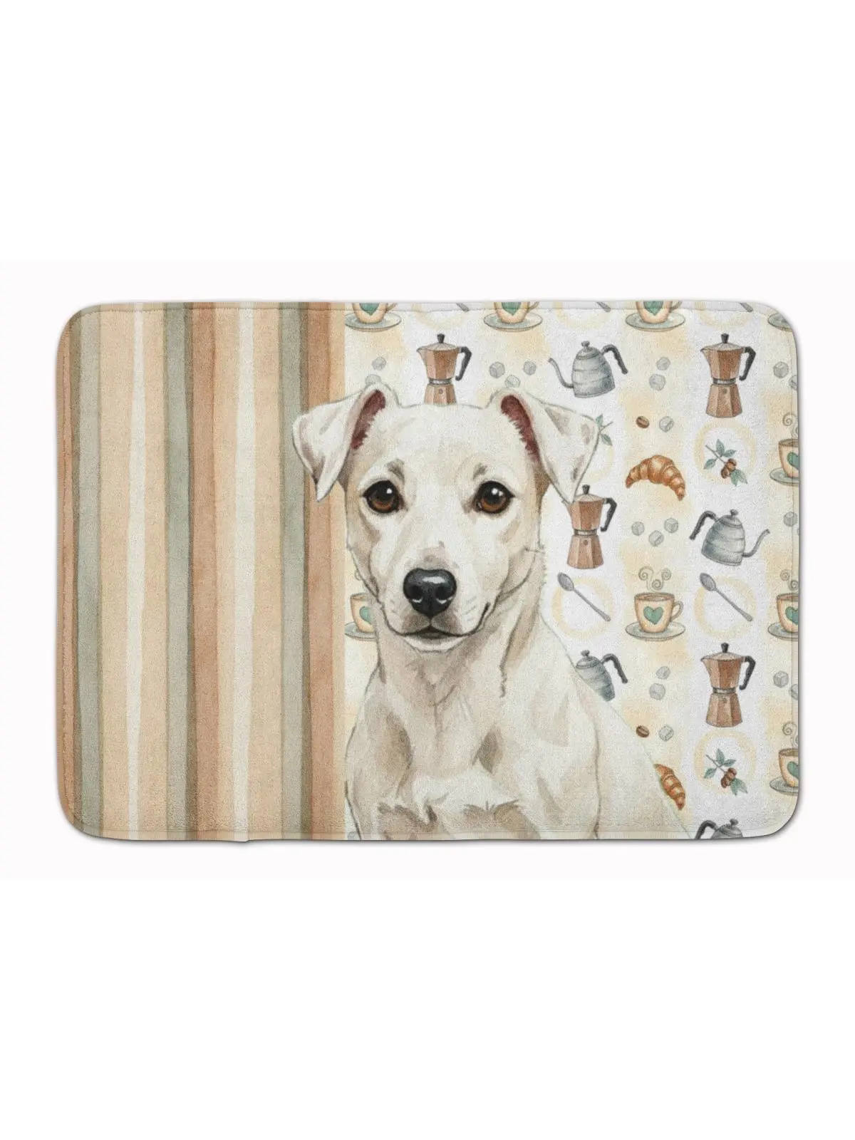Carolines Treasures WDK7484RUG 19x27 in. White Jack Russell Terrier Coffee Bar Memory Foam Kitchen Rug, Animal-Inspired, Art-Themed, Cushioned, Dyed, Animal-Inspired Kitchen Rugs, Art-Themed Kitchen Rugs