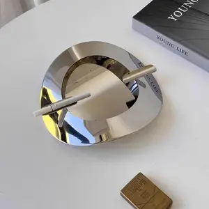 Modern Light Luxury Stainless Steel Minimalist Ashtray, Decorative Ornament for Living Room, Office, Tea Room, Study & Home Use