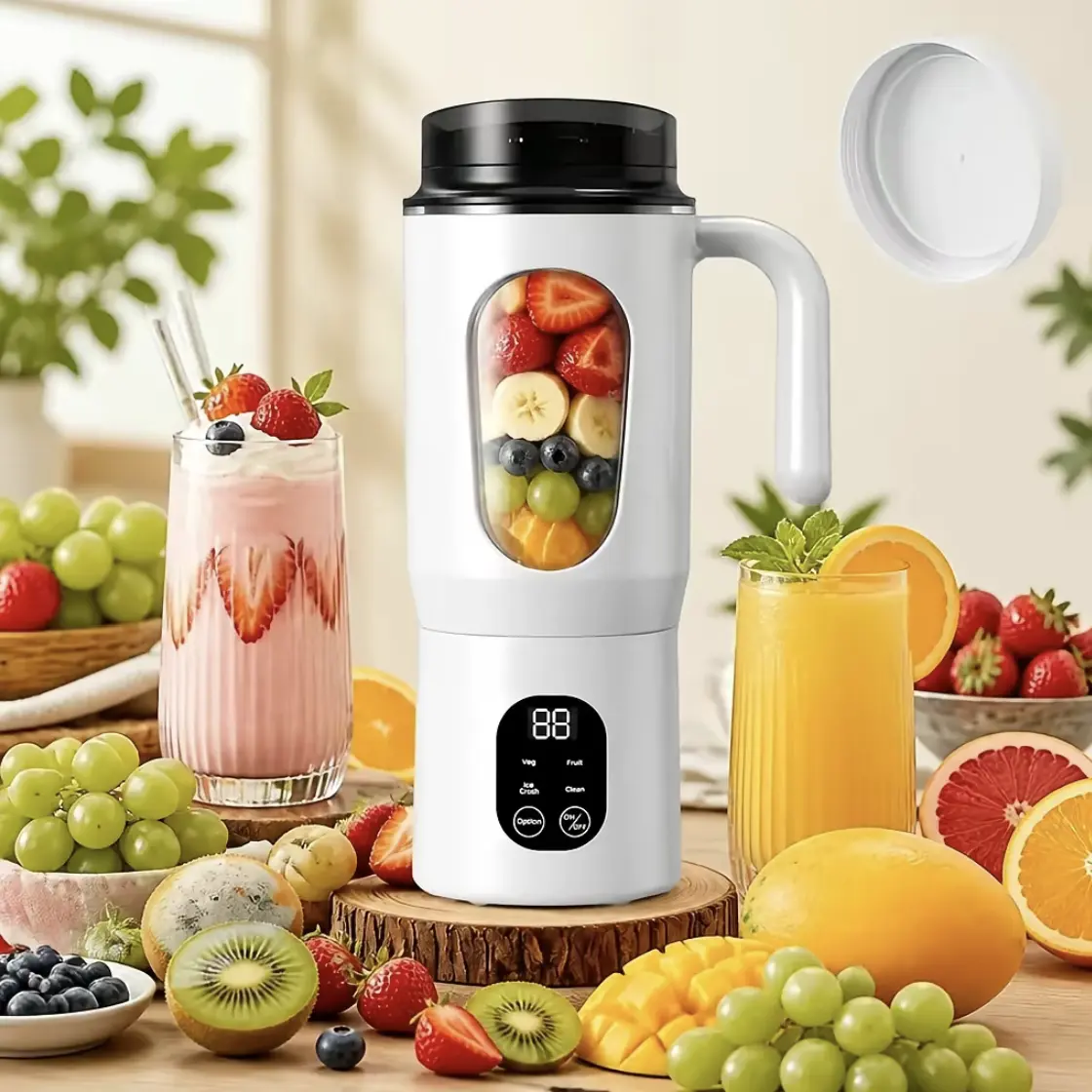 Juicer Blender with 12 Blades &, 21000 RPM Heavy-Duty Mini Juice Maker, Auto-Clean Function, Ice Crusher for Smoothies, Milkshakes, Fruits, Vegetables - Compact for /Travel