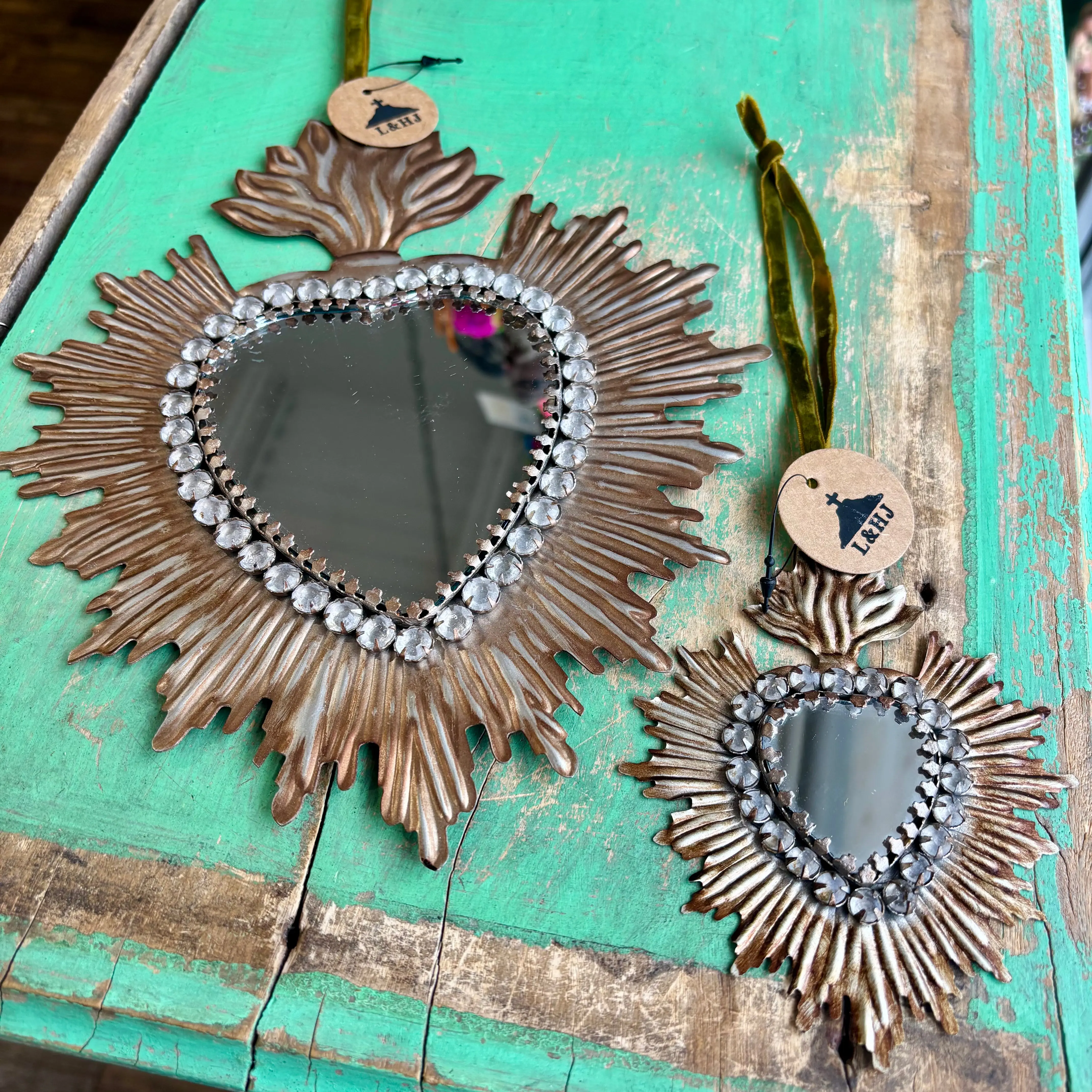 Jeweled Rays Sacred Heart Mirror - Decorative Mirror with Gold Accents, Elegant Design for Home Decor
