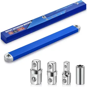 Heavy Duty Steel Offset Extension Wrench Set With 1/2-inch, 1/4-inch, 3/8-inch Drive Adapters, Adjustable 60° Swing Arm, Chain Drive, Ergonomic Grip, Pentagon Head Versatile Extension Mechanic's Tools Universal Extensions Wrench for Small Place