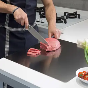 SUMZZZ Cutting Board for Kitchen, Food Grade Stainless Steel Cutting Board with Lip, Metal Chopping Board for Meat, Fruits, Vegetables, Bread, and Baking