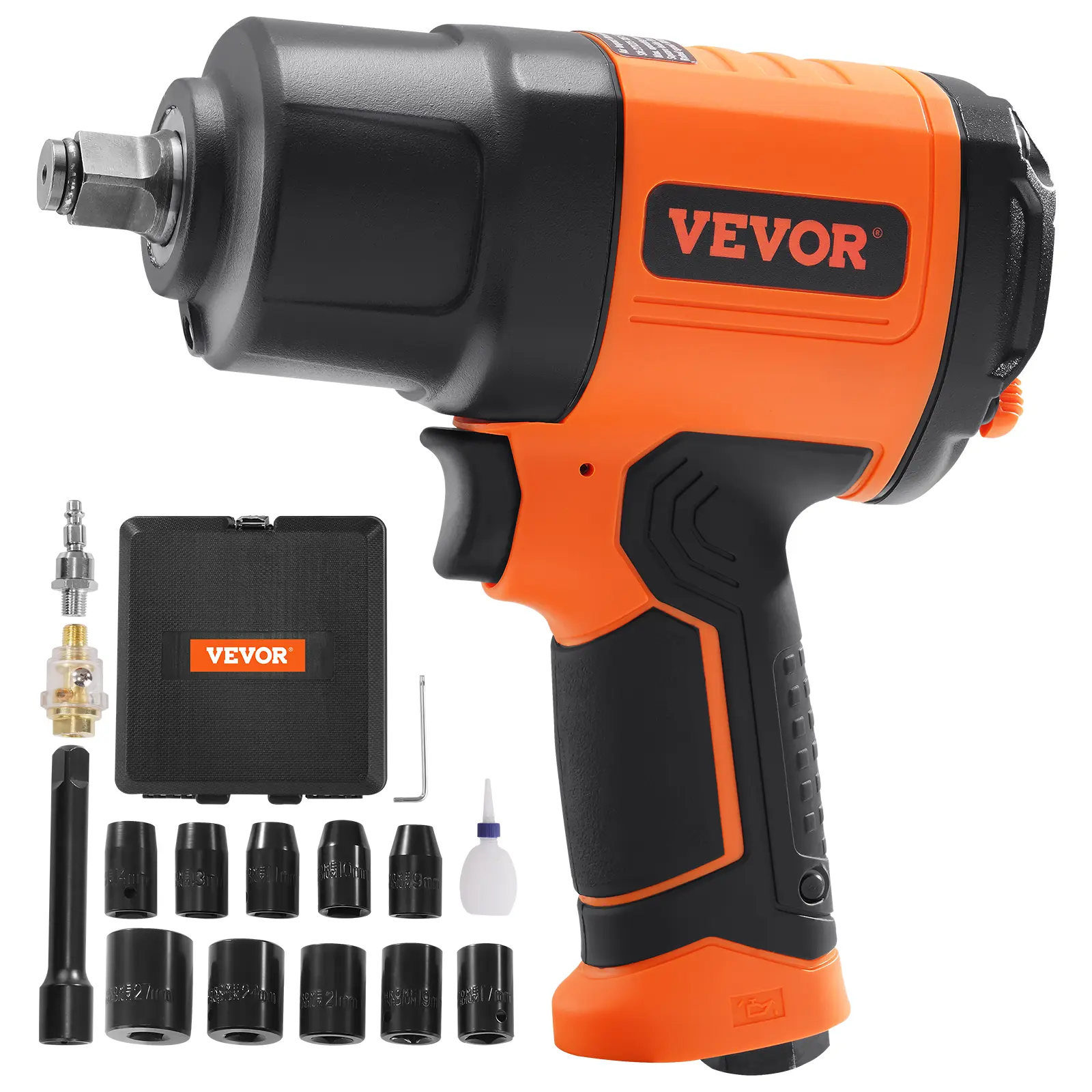 【summerfinds】VEVOR 1/2-Inch Air Impact Wrench, High Torque Up to 1400 ft-lbs, Lightweight 4.6 lb Design Pneumatic Impact Gun with 11-PCS 1/2-Inch Drive CR-V Steel Impact Socket Set & Carrying Case impactwrench