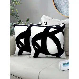 1/2/4pcs Abstract Geometric Black & White Throw Pillows - Contemporary Style, Hand Wash Only Polyester, Multiple Sizes For Sofa, Bed, Indoor & Outdoor Decor, Throw Pillows For Couch, Sofa Accessories, Smooth Texture Fabric,Fall Decor,Autumn Decor,Room Dec