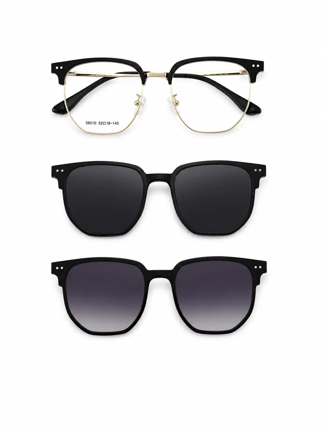 Magnetic Clip-on Sunglasses for Blue Light Glasses | 2-in-1 Indoor Blue Blocking & Outdoor UV Protection | Retro Semi-Rimless Frame casual trendy anti-blue light eyeglass style unisex adult lightweight reader black