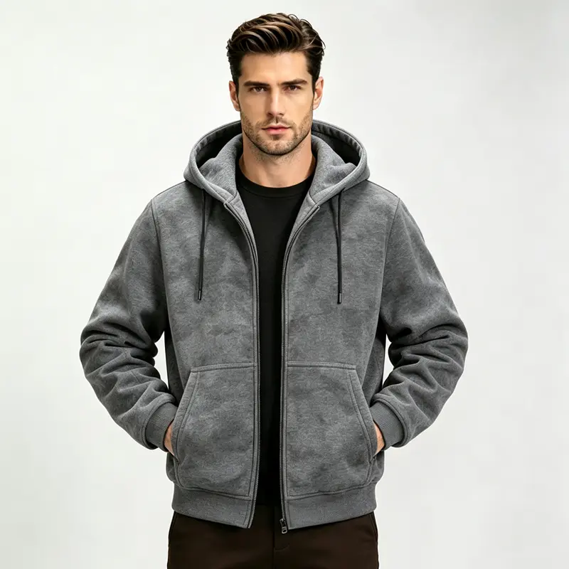 Men’s Thick Fleece Zip-Up Hoodie Jacket Warm Hooded Sweatshirt for Fall Winter