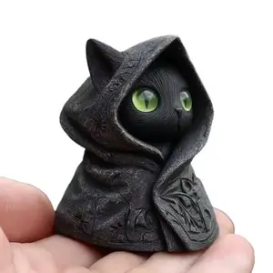 Dark Gothic Black Cat Resin Mini Figurine - Collectible, Miniature, Animal Decorative, Artificial Resin Figurines, Lifelike Vintage Gothic Desktop Decor, Halloween Home Supply Statue, Collectible Figurines