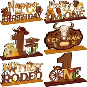 Western Cowboy Themed Wooden Centerpiece, Cowboy First Birthday Party Table Decoration, Wild West Desktop Decoration Supplies, Ornaments