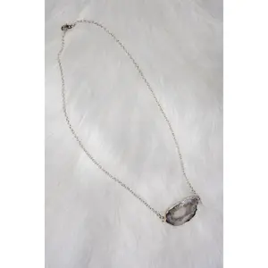 Stillstone Agate Geode Necklace - Natural Silver-Plated Agate Geode Slice Pendant on 20-Inch Chain Minimal Organic Style Handmade Jewelry