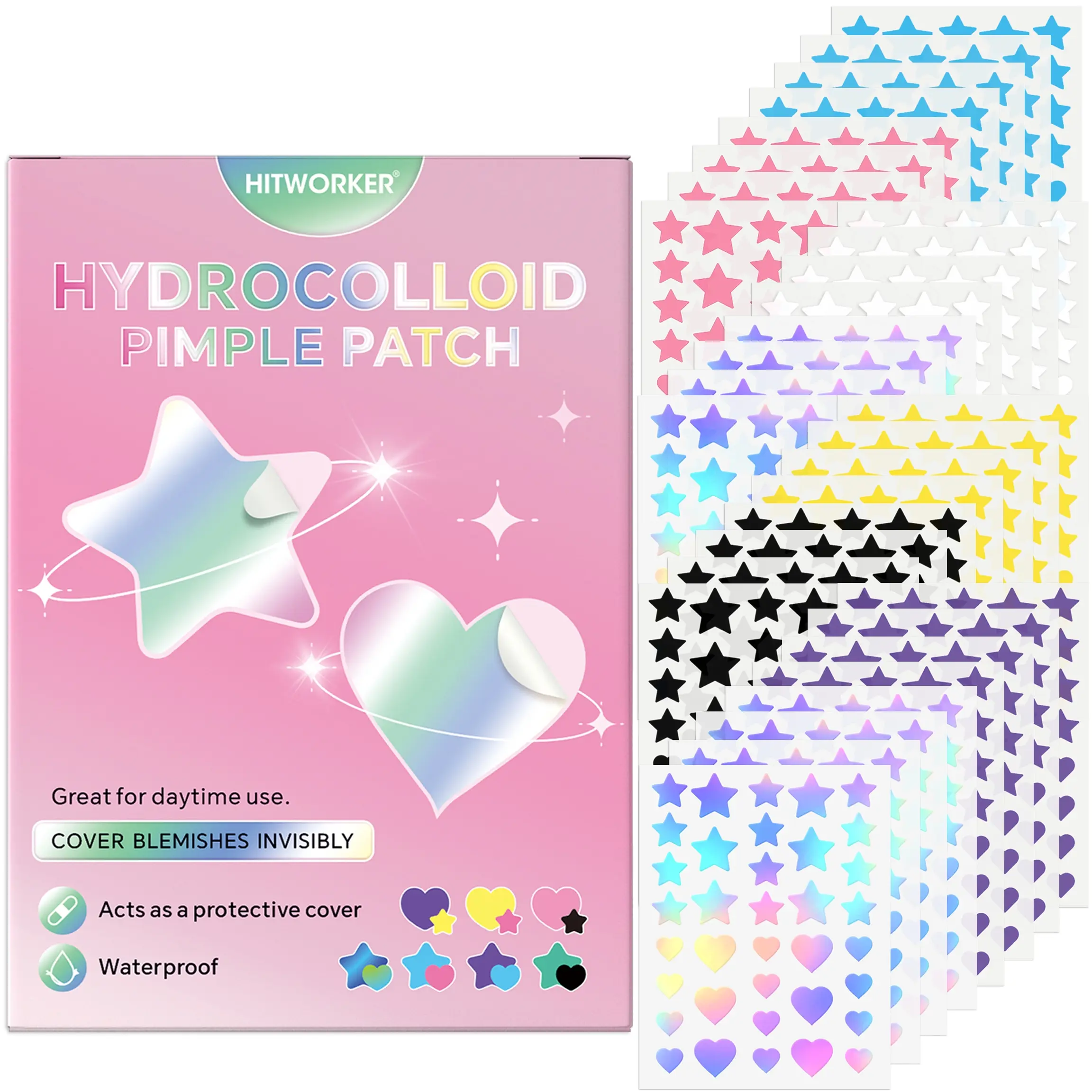 1008/504 pieces/box star shaped hydrogel acne patch, alcohol free, odorless, mild and non irritating acne and blemishes coverage sticker, Pimple Patches, high-quality salicylic acid and tea tree oil acne patch, holiday gift