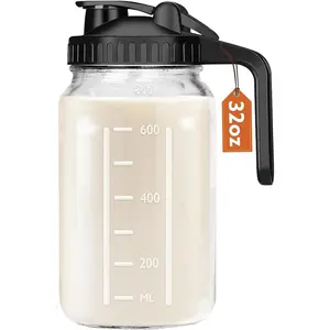 Breast Milk Pitcher, 32 OZ Mason Jar Pitcher with Lid Double Leak Proof,1 Quart Breastmilk Storage Containers for Fridge, Glass Jug for Sun Tea, Juice, Cold Brew Coffee Mihlapi
