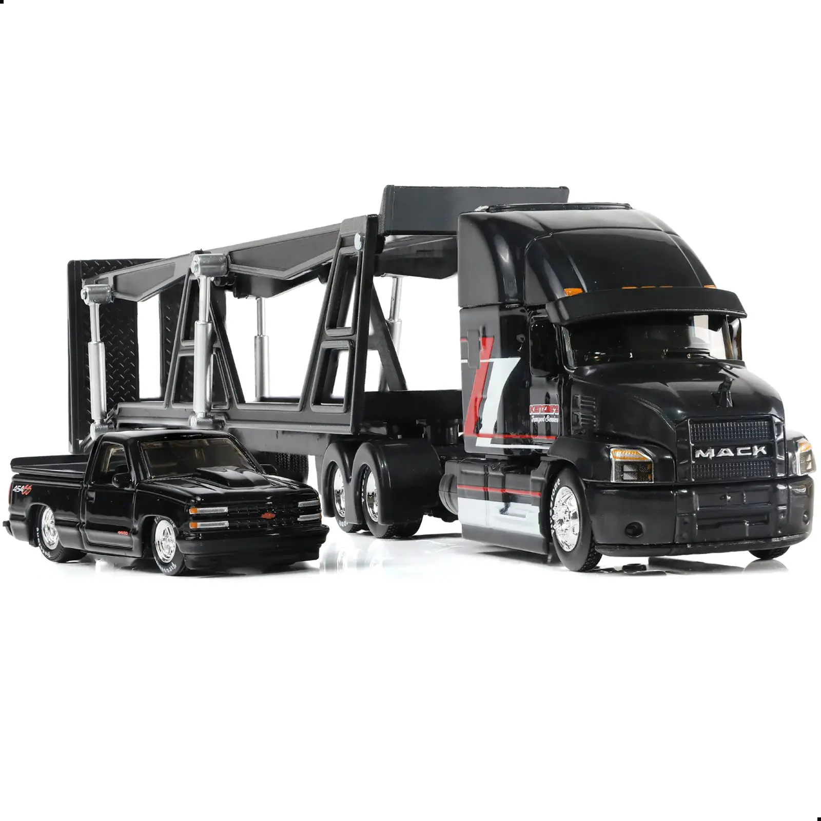1/50 Max Replica Diecast Metal Car Toy Set (335g), 10-Piece Semi-Trailers & Excavators with Blue Trailer, Collectible Model for Adults & Boys’ Gift