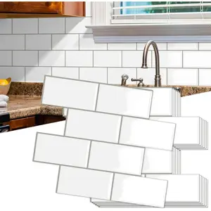 10-Sheet Thick Peel and Stick Kitchen Backsplash Tiles, Subway  Self-Adhesive Wall Tile Stick  Backsplash for Kitchen and Bathroom(White,12.6"x10.6")