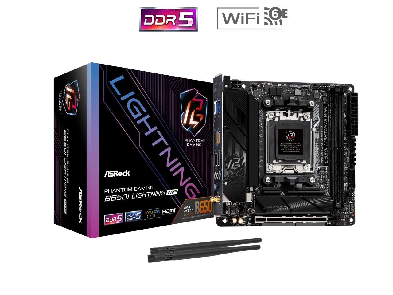 ASRock B650I LIGHTNING WIFI AM5 Ryzen 7000 AMD B650 SATA 6Gb/s Mini-ITX s DDR5 7200+ (OC) 2.5G LAN x WiFi 6E + Bluetooth Motherboards - AMD