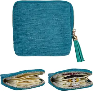 Peacock Blue Small Travel Jewelry Pouch, Velvet Organizer with Tassel Zippers, Anti-Scratch Portable Storage for Earrings, Necklaces & Rings, Compact Jewelry Box for Men & Women, Perfect Gift for Christmas, Valentine's & Birthday, Satin