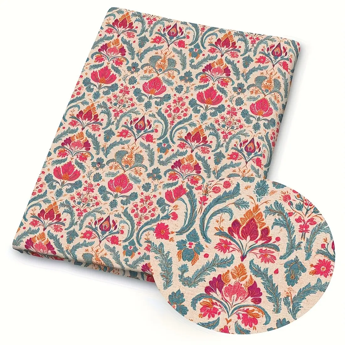 Boho Print Quilted Fabric, 59 X 19.68 Inches, Pre-Cut Durable Polyester, Vibrant Indian Floral Pattern, Ideal for DIY Sewing, Scrapbooking, Tablecloth, Crafts
