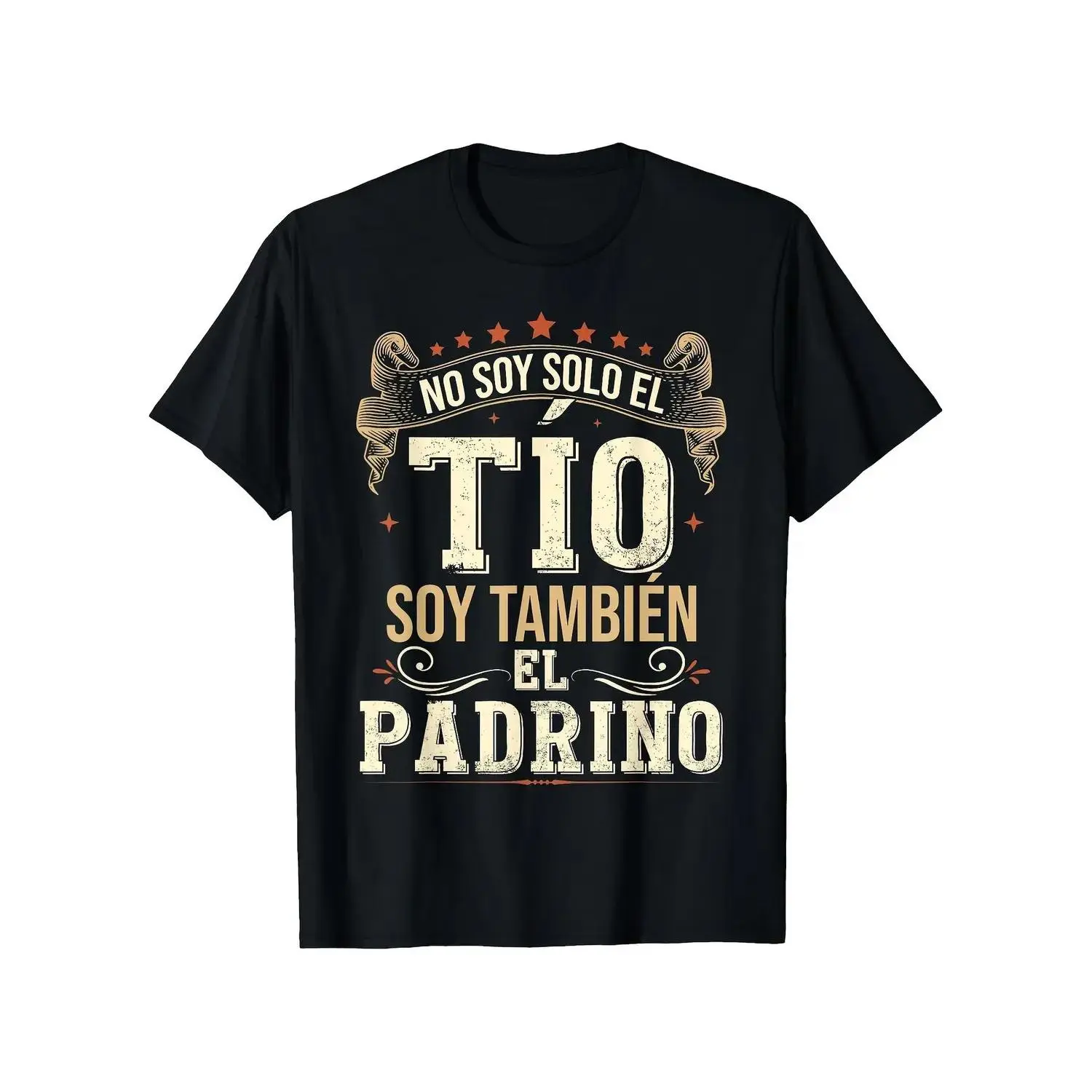 Men's Vintage Graphic T-Shirt with Funny Spanish "Padrino" Godfather Saying, Retro Top, Soft Breathable Streetwear for Parties, Retro Graphic, Round Neck, Men's Wear, Graphic Text