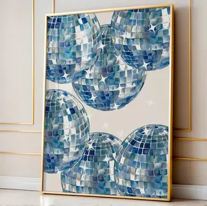Navy Disco Ball Print, Blue Funky Dorm Print, Girly Wall Art, College Dorm Decor, Apartment Wall Art, Dopamine Decor, Mirrorball Poster