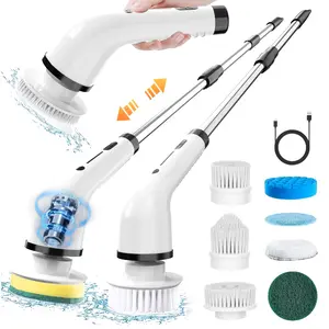 Electric Spin Scrubber,Cordless Cleaning Brush,Shower Cleaning Brush with 8 Replaceable Brush Heads,Power Scrubber 3 Adjustable Speeds,Adjustable & Detachable Long Handle cleaning tools，bathroom scrubber