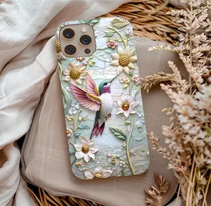 Hummingbird Floral Phone Case | Pastel Botanical Stained Glass Effect | Pearl Nature Bird Gift. Case for IP 11 12 13 14 15 16 17 Pro, Plus, Promax, S21,22,23,24,25 Ultra, Tough Case, Magsafe Case