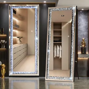 Hasipu LED Full-Length Mirror Arch Design with Crystal Crush Diamond Wall Mounted for Bedroom Living Room & Dining Room Decor