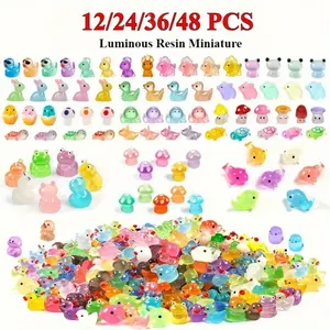 12/24/36/48 luminous resin mini animals, luminous duck, dolphin, frog, rabbit, turtle figurines, plug-in installation, no electricity required, suitable for garden, party, miniature landscape, aquarium, dollhouse decoration