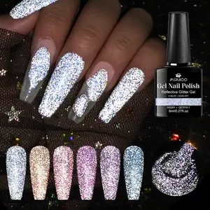 MSRUIOO 8ml Auroras Reflective Glitter Gel Nail Polish, 6 Colors Soak Off Nail Gel Polish Home Nail Art, Perfect for Salon & Home Use, Professional Quality Nail Art Supplies