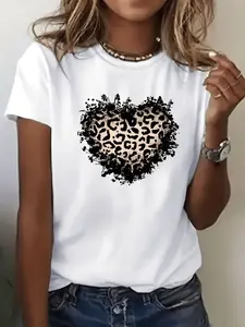 Chic Heart Design Womens Casual TShirt with Short Sleeves Round Neck and Comfortable Stretch Fabric for YearRound Wear