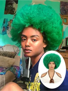 Green Black Multicolor Wigs Soft Afro Hair 70s Wig For Women Afro Kinky Curly Hair Wigs With Bangs Looking Natural Short Afro Curly Wig For Men Bouncy White Afro Puff Wig Synthetic Hair Big Afro Wig For Daily Party Cosplay  Decorations For Woven Hair wigs