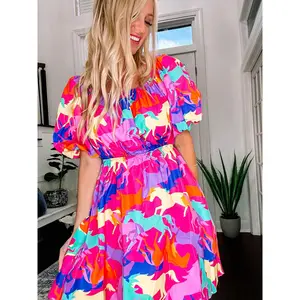 Zola Multi Color Horse Print Poplin Mini Dress