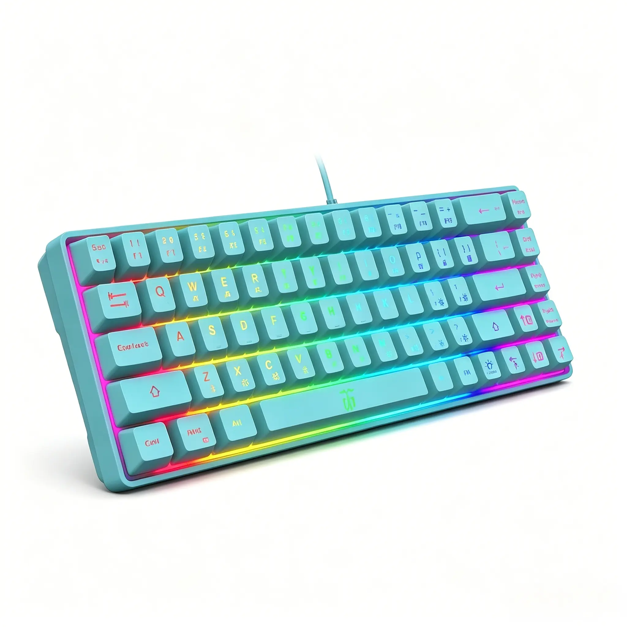 Portable Wired 68-Key Compact Gaming Keypad, 60 Percent Layout Mini Peripheral with Custom RGB LED Illumination, 10 Light Animations & 7 Rainbow Color , Ergonomic Membrane Keyboard Delivering Authentic Mechanical Tactile Feedback,Daily Office Typing