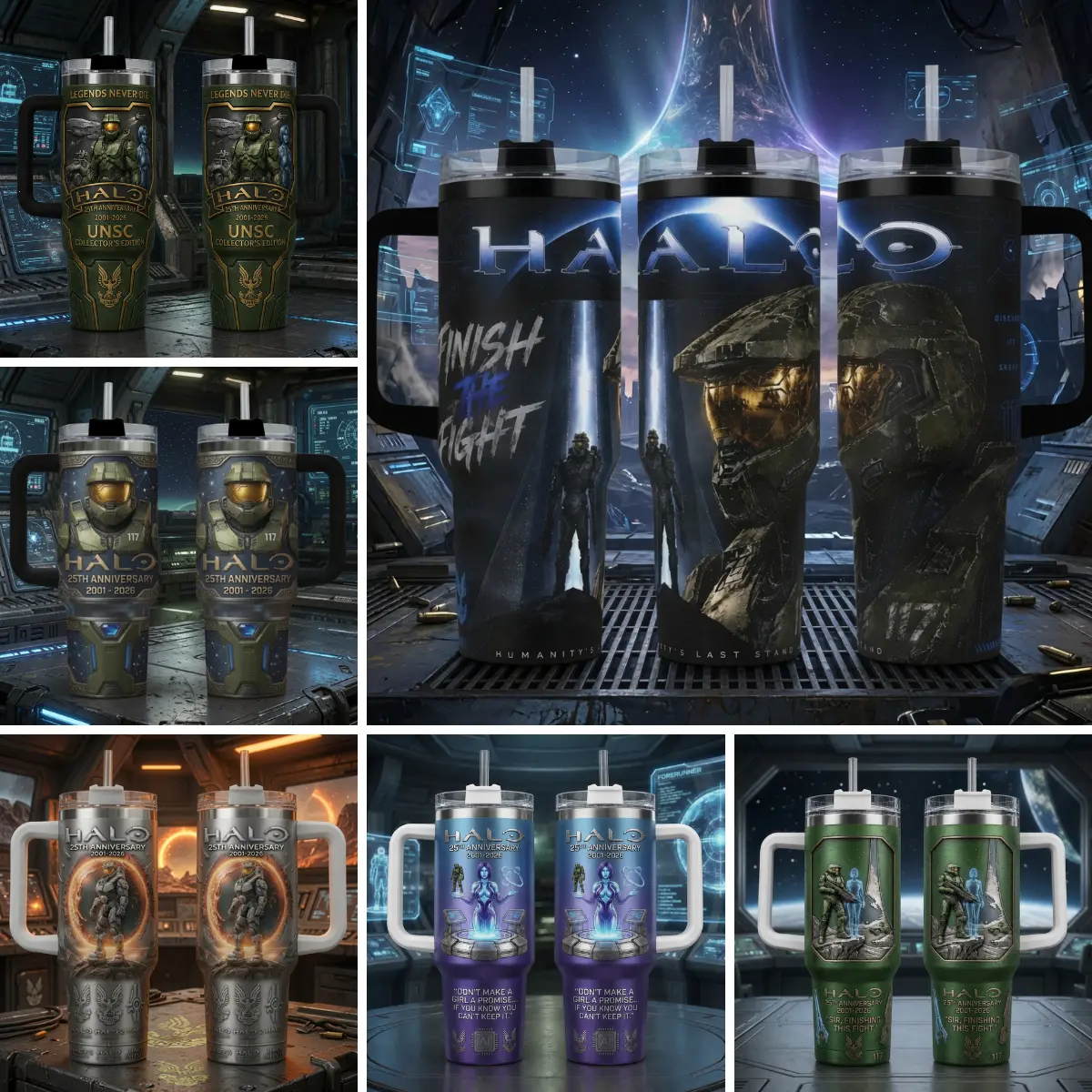 Halo 2001-2026 25th Anniversary Tumbler  Handle, Sci-Fi Gaming Merchandise, Master Chief 40oz Insulated Travel Mug, UNSC Cortana timeline Design, Stainless Steel Coffee Cup, Retro Video Game Collectible Birthday Gift for Men Gamers Best Mom Ever Flask Lid