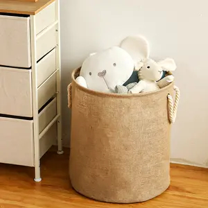 Simple Jute Dirty Clothes Basket with Cotton Rope Handle, Minimalist Laundry Basket, Minimalist Aesthetics, Home Laundry Hamper, Home Organization, Durable Storage Bin for Daily Use, Eco-Friendly Design, Sustainable Choice
