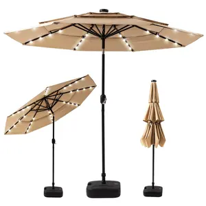 10FT 3-Tier Solar LED Lights Patio Umbrella, Large Outdoor Umbrella with 8 Ribs, Outside Market Umbrella Sun Shade for Yard, Patio, Lawn durable