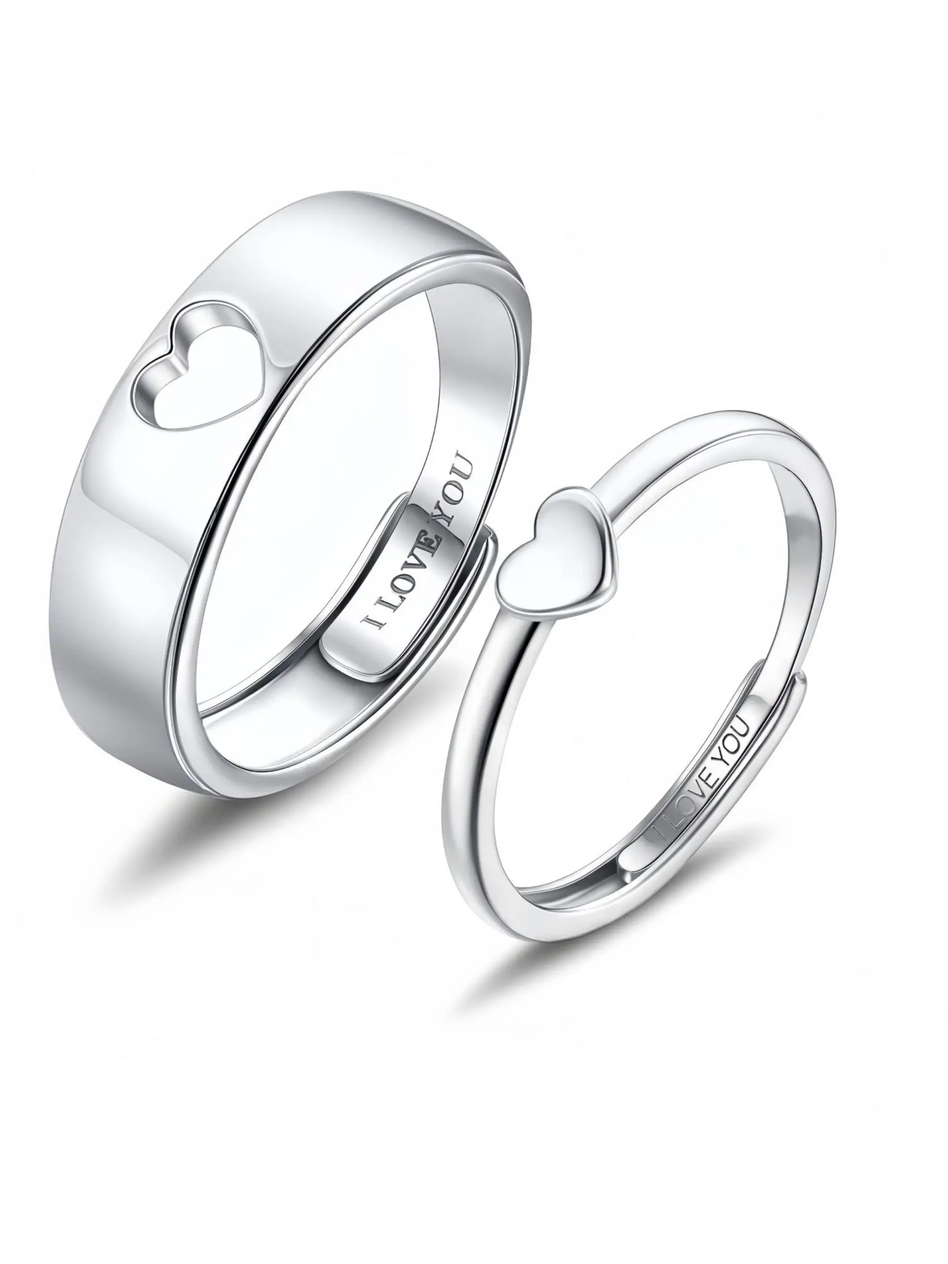 Couple's Heart-Shaped Matching Rings, Heart Promise Rings – Adjustable Commitment Rings, Engagement Rings, Wedding Band, Rose Gift Box Set, Perfect for Engagements and Weddings, Men's and Women's Set, Valentine's Day Gift, Jewelry Gift