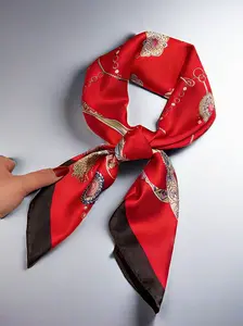 Women's Silk Scarf Soft Vintage Chain Print Headscarf Boho Style Neck Accessory Fashionable Hairband for All Seasons